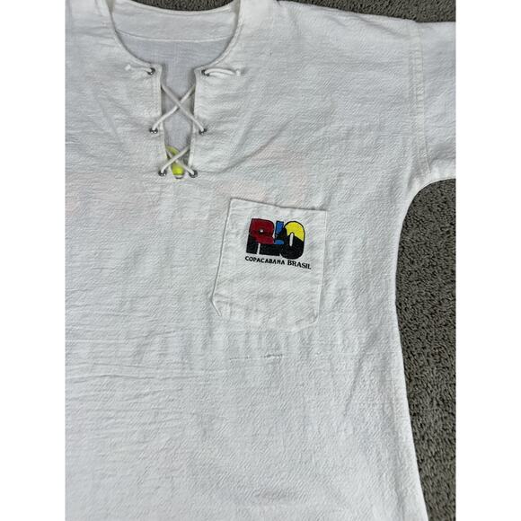 Vintage Copacabana Rio Shirt Mens XL White Brazil Souvenir Lace Up Beach 90s - Picture 14 of 16